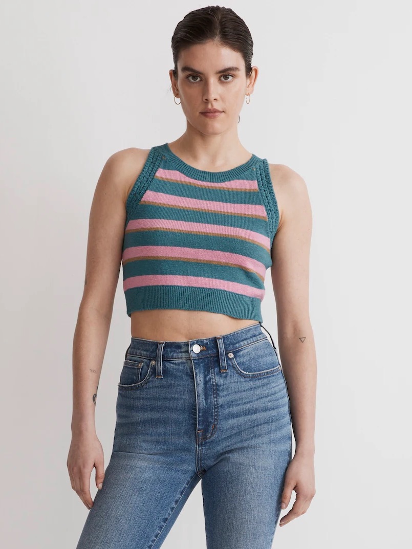 Madewell Crochet-Trim Crop Sweater Tank In Retro Pink